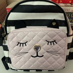 Betsey Johnson Black and White Striped Cat Backpack